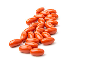 Coenzyme q10 supplement capsules close-up on  white background