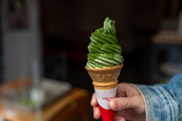 Matcha ice cream in Uji, the most famous and delicious  place in japan for green tea.