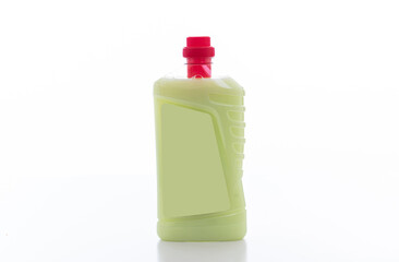 Cleaning detergent container isolated against white background.