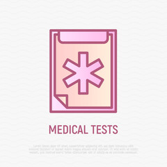 Medical test thin line icon. Clipboard with sheet of paper. Medical insurance. Vector illustration.