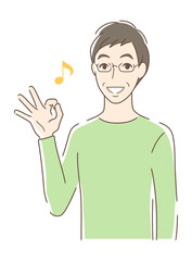 笑顔でOKサインを出す男性