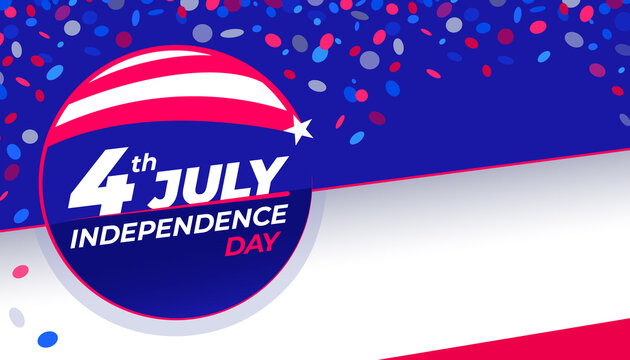 July 4th Independence Day - Congratulatory design with national flag colors and confetti Horizontal Copy space. Vector stock image. 