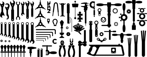 Bicycle tools for the workshop. Silhouettes, seamless background - obrazy, fototapety, plakaty