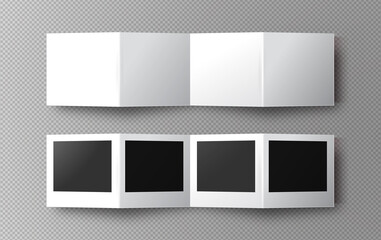 Fototapeta na wymiar Realistic folded paper strip template on transparent background. Isolated white brochure mock up set with empty copy space.