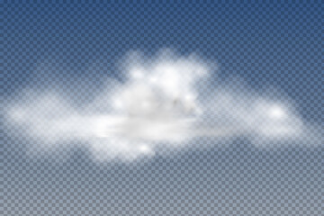 Realistic  isolated and  transparent  clouds,fog or smoke  on a blue background.Graphic element vector. Vector design shape for logo, web and print.