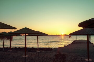 Sunset on bay of Corfu island, Greece.