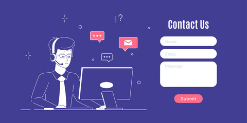 Contact Us web page design template in flat style