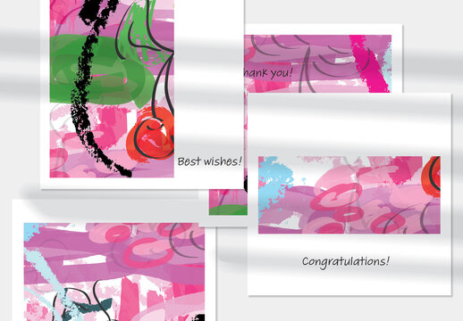 Card Layout with Cherries and Rough Textured Crayon Strokes