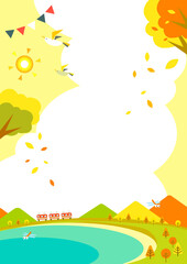 autumn trip background illustration, train and landscape