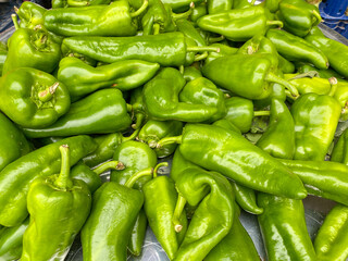 Organic fruits and vegetables in local organic farmers market. Fresh green pepper.