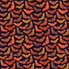 Flying bat seamless pattern, hand drawn watercolor background for halloween or horror concept