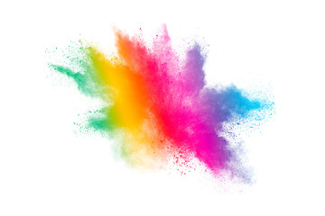Colorful powder explosion on white background. Indian festival Holi