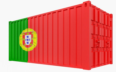 3D Illustration of Cargo Container with Portugal Flag
