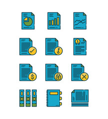 Paper and document icons set. Filled outline icons design. vector