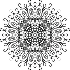 Decorative ethnic round mandala pattern. Anti-stress coloring book page for kids and adults. Vector illustration.