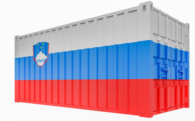 3D Illustration of Cargo Container with Slovenia Flag