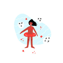 A girl with rubber ring.