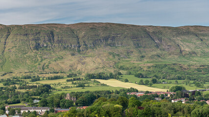 The village of Lennoxtown sitting below the Campsie Fells in Scotland