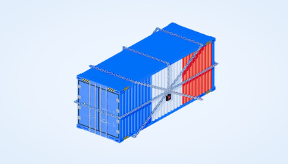 3d rendering of cargo container and coronavirus lockdown franch business concept.