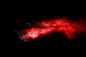Launched red powder on white background.