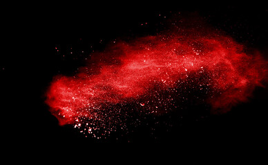 Launched red powder on white background.