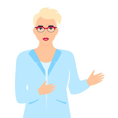 Woman doctor in a white medical coat talks about Chinese virus 2019-nCoV. Coronavirus treatment. Concept of quarantine, prevent infection