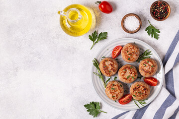 Fresh chicken cutlets with tomatoes and rosemary