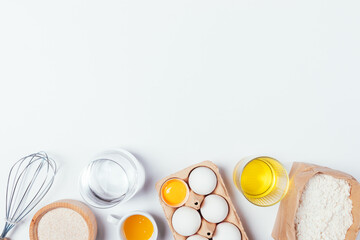 Flat lay homemade bakery background with ingredients