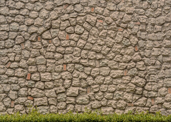 texture of  Vintage style stone wall surface with plant