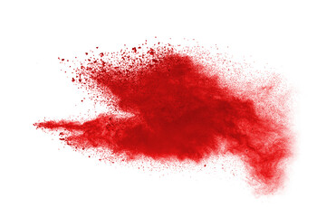 Launched red powder on white background.