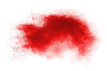 Launched red powder on white background.