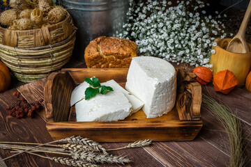 Beautiful homemade circassian cheese with parsley