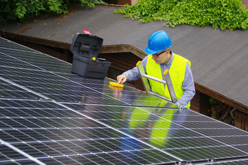 Installation of solar panels on the house roof - renewable energy