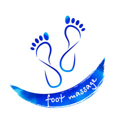 Obraz premium Foot massage concept. Silhouette of feet on Brush Stroke in blue watercolor background for your web site design, app, UI. Reflexology. Stock vector. EPS10.