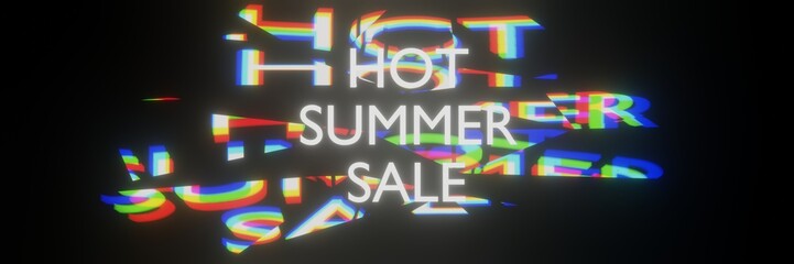 Neon sign Hot summer sale Glitching Effects 3D rendering