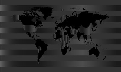Black and silver world map on the metallic stripes background