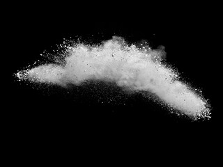 Explosion of white powder isolated on black background. Abstract colored background. holi festival.