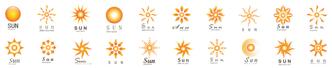 Obraz premium Abstract Sun Logo And Icon Set - Isolated On White Background, Vector Illustration. Abstract Sun Logo And Icons For Solar Energy Logo And Sunburst Icon Design. Abstract Sun, Vector Illustration
