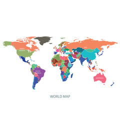 Fototapeta na wymiar WORLD MAP ILLUSTRATION WITH BORDERS AND NAMES OF COUNTRIES