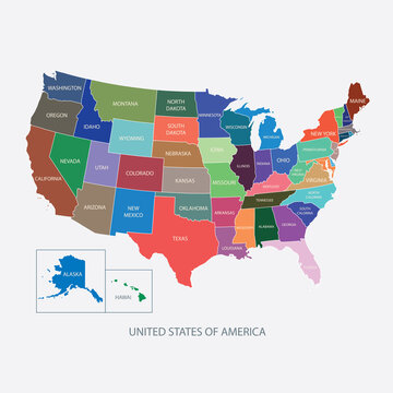 USA MAP WITH NAME OF COUNTRIES,UNITED STATES OF AMERICA MAP, US MAP flat illustration vector