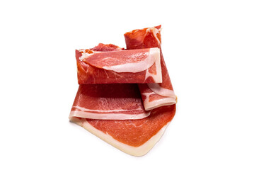 Thinly sliced jamon isolated on white background.