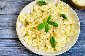 background, basil, cheese, closeup, cooked, cooking, cuisine, delicious, dinner, dish, farfalle, flat, food, fresh, garlic, gourmet, green, healthy, ingredient, isolated, italian, italy, lay, lunch, m