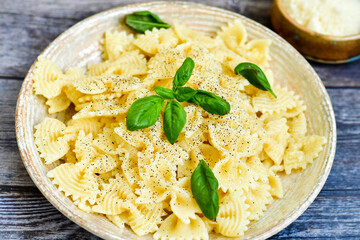 background, basil, cheese, closeup, cooked, cooking, cuisine, delicious, dinner, dish, farfalle, flat, food, fresh, garlic, gourmet, green, healthy, ingredient, isolated, italian, italy, lay, lunch, m