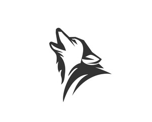 Roaring wolf line art style logo design illustration