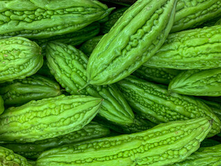Closeup photo of a pile of bitter cucumber for background