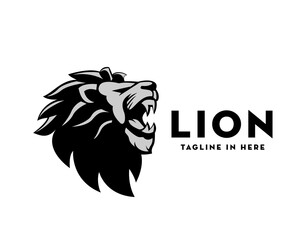 Elegance black white roaring head lion logo design illustration