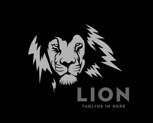 Elegance face lion logo design illustration in black background