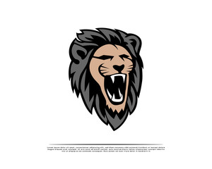 cartoon Roaring head lion face logo symbol design illustration