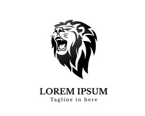 Roaring black white head lion logo symbol design illustration