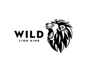 Black roaring head lion thick fur logo symbol design illustration
